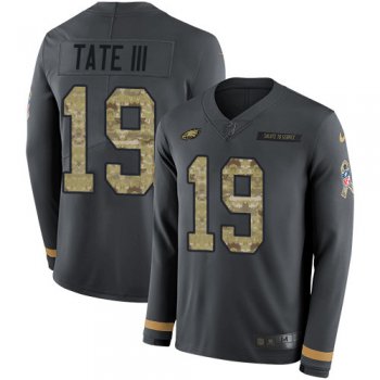 Nike Eagles #19 Golden Tate III Anthracite Salute to Service Men's Stitched NFL Limited Therma Long Sleeve Jersey