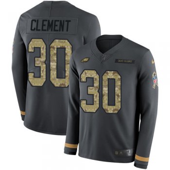 Nike Eagles #30 Corey Clement Anthracite Salute to Service Men's Stitched NFL Limited Therma Long Sleeve Jersey