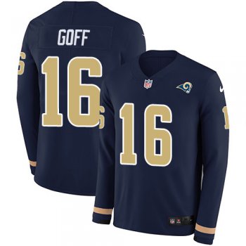 Nike Rams #16 Jared Goff Navy Blue Team Color Men's Stitched NFL Limited Therma Long Sleeve Jersey