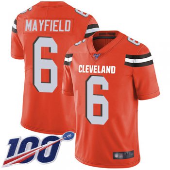 Cleveland Browns #6 Baker Mayfield Orange Alternate Men's Stitched Football 100th Season Vapor Limited Jersey