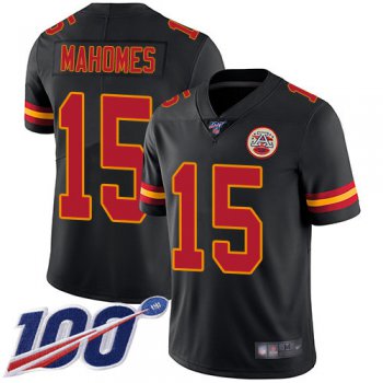 Kansas City Chiefs #15 Patrick Mahomes Black Men's Stitched Football Limited Rush 100th Season Jersey
