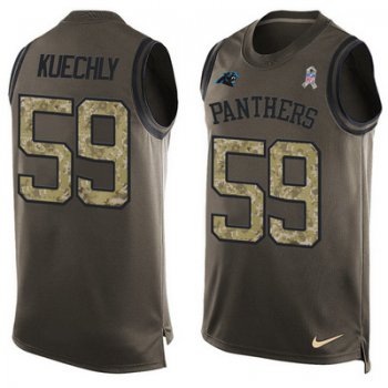 Men's Carolina Panthers #59 Luke Kuechly Green Salute to Service Hot Pressing Player Name & Number Nike NFL Tank Top Jersey