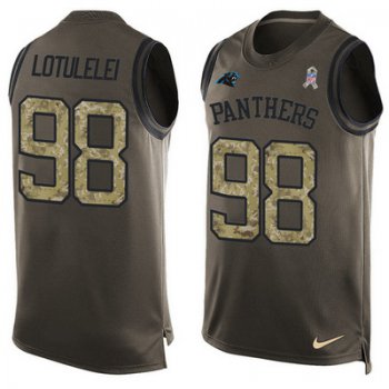 Men's Carolina Panthers #98 Star Lotulelei Green Salute to Service Hot Pressing Player Name & Number Nike NFL Tank Top Jersey