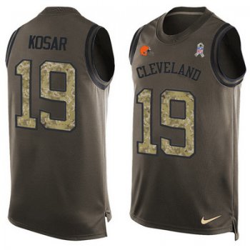 Men's Cleveland Browns #19 Bernie Kosar Green Salute to Service Hot Pressing Player Name & Number Nike NFL Tank Top Jersey