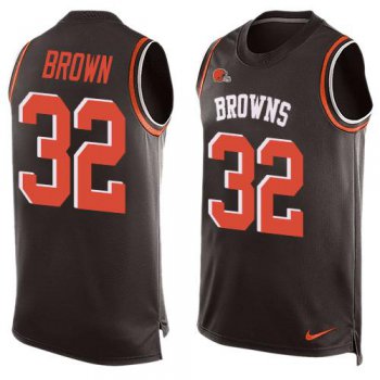Men's Cleveland Browns #32 Jim Brown Brown Hot Pressing Player Name & Number Nike NFL Tank Top Jersey