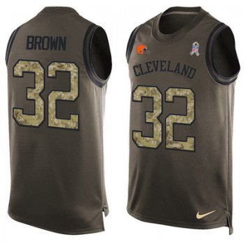 Men's Cleveland Browns #32 Jim Brown Green Salute to Service Hot Pressing Player Name & Number Nike NFL Tank Top Jersey