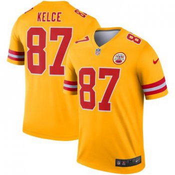 Nike Kansas City Chiefs 87 Travis Kelce Gold Inverted Legend Jersey