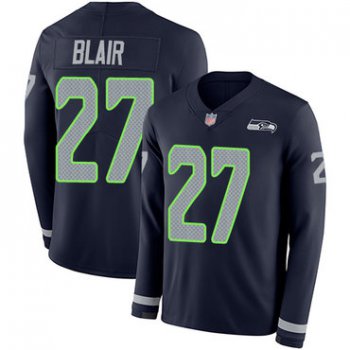 Seahawks #27 Marquise Blair Steel Blue Team Color Men's Stitched Football Limited Therma Long Sleeve Jersey