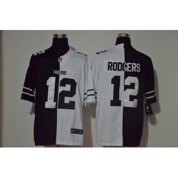 Men's Green Bay Packers #12 Aaron Rodgers Black White Peaceful Coexisting 2020 Vapor Untouchable Stitched NFL Nike Limited Jersey
