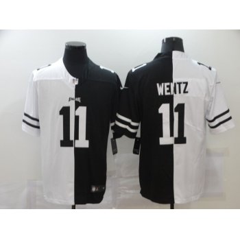Men's Philadelphia Eagles #11 Carson Wentz White Black Peaceful Coexisting 2020 Vapor Untouchable Stitched NFL Nike Limited Jersey