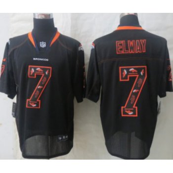 Nike Denver Broncos #7 John Elway Lights Out Black Ornamented Elite Jersey