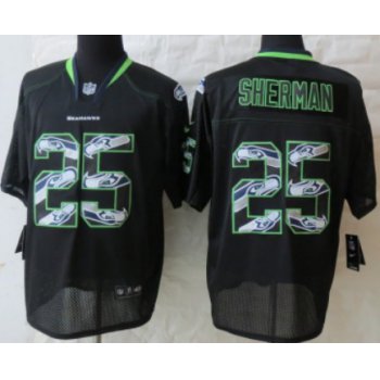 Nike Seattle Seahawks #25 Richard Sherman Lights Out Black Ornamented Elite Jersey
