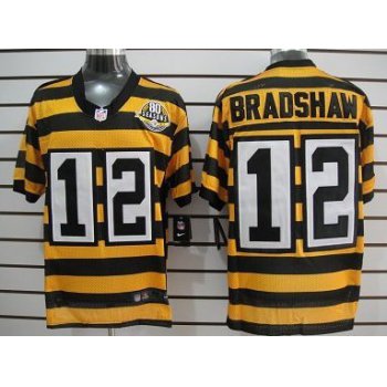 Nike Pittsburgh Steelers #12 Terry Bradshaw Yellow With Black Throwback 80TH Jersey