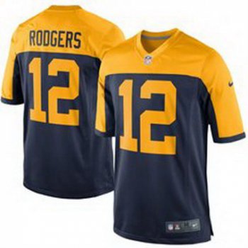 Men's Green Bay Packers #12 Aaron Rodgers Navy Blue Gold Alternate NFL Nike Game Jersey