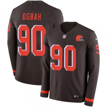 Nike Browns #90 Emmanuel Ogbah Brown Team Color Men's Stitched NFL Limited Therma Long Sleeve Jersey