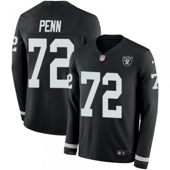 Nike Raiders #72 Donald Penn Black Team Color Men's Stitched NFL Limited Therma Long Sleeve Jersey