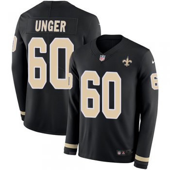 Nike Saints #60 Max Unger Black Team Color Men's Stitched NFL Limited Therma Long Sleeve Jersey