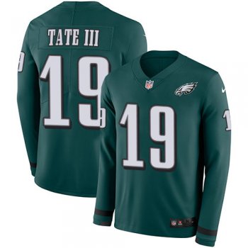 Nike Eagles 19 Golden Tate III Midnight Green Team Color Men's Stitched NFL Limited Therma Long Sleeve Jersey