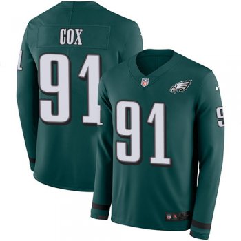 Nike Eagles 91 Fletcher Cox Midnight Green Team Color Men's Stitched NFL Limited Therma Long Sleeve Jersey