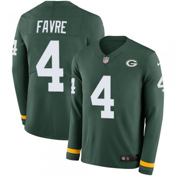 Nike Packers 4 Brett Favre Green Team Color Men's Stitched NFL Limited Therma Long Sleeve Jersey