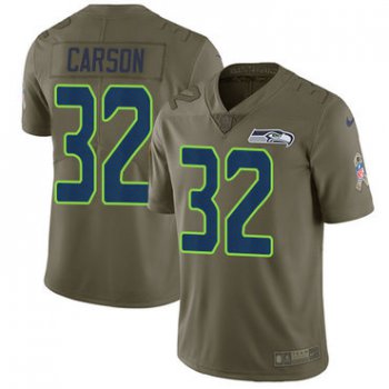 Nike Seahawks 32 Chris Carson Olive Men's Stitched NFL Limited 2017 Salute To Service Jersey