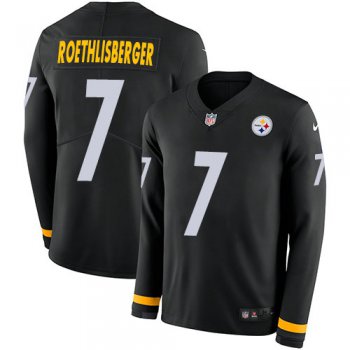 Nike Steelers 7 Ben Roethlisberger Black Team Color Men's Stitched NFL Limited Therma Long Sleeve Jersey