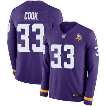 Nike Vikings 33 Dalvin Cook Purple Team Color Men's Stitched NFL Limited Therma Long Sleeve Jersey