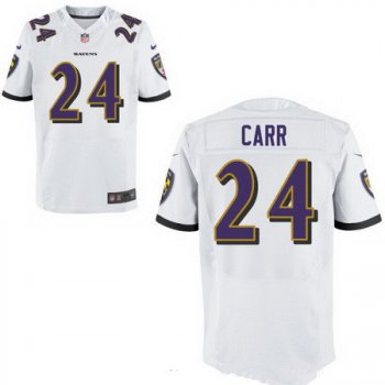 Men's Baltimore Ravens #24 Brandon Carr White Road Stitched NFL Nike Elite Jersey
