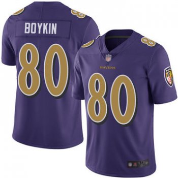 Ravens #80 Miles Boykin Purple Men's Stitched Football Limited Rush Jersey