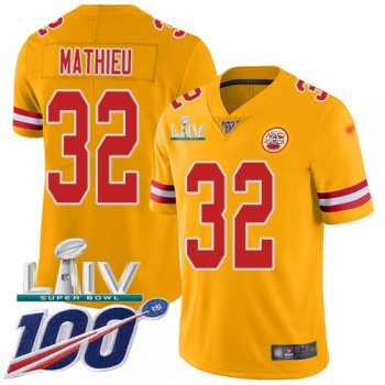 Nike Chiefs #32 Tyrann Mathieu Gold Super Bowl LIV 2020 Youth Stitched NFL Limited Inverted Legend 100th Season Jersey
