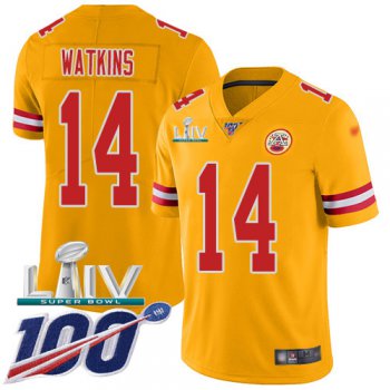 Nike Chiefs #14 Sammy Watkins Gold Super Bowl LIV 2020 Youth Stitched NFL Limited Inverted Legend 100th Season Jersey