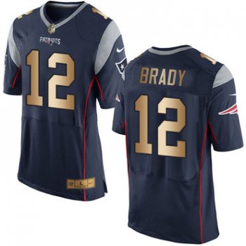 Nike Patriots #12 Tom Brady Navy Blue Team Color Men's Stitched NFL New Elite Gold Jersey