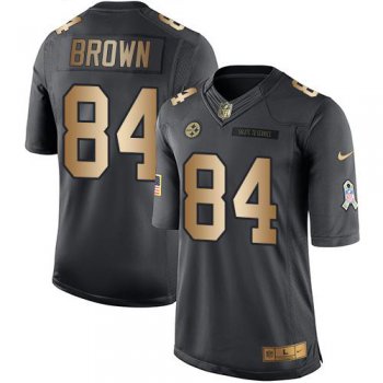 Nike Steelers #84 Antonio Brown Black Stitched NFL Limited Gold Salute to Service Jersey