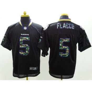 Nike Baltimore Ravens #5 Joe Flacco Black With Camo Elite Jersey