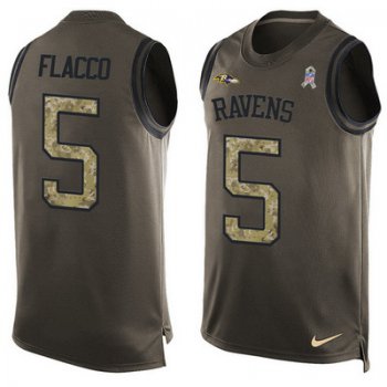 Men's Baltimore Ravens #5 Joe Flacco Green Salute to Service Hot Pressing Player Name & Number Nike NFL Tank Top Jersey