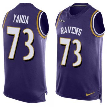 Men's Baltimore Ravens #73 Marshal Yanda Purple Hot Pressing Player Name & Number Nike NFL Tank Top Jersey