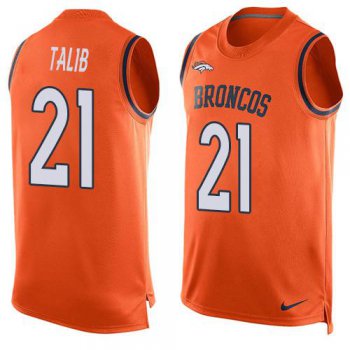 Men's Denver Broncos #21 Aqib Talib Orange Hot Pressing Player Name & Number Nike NFL Tank Top Jersey