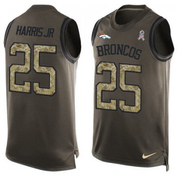 Men's Denver Broncos #25 Chris Harris Jr. Olive Green Salute To Service Hot Pressing Player Name & Number Nike NFL Tank Top Jersey