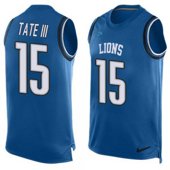 Men's Detroit Lions #15 Golden Tate III Light Blue Hot Pressing Player Name & Number Nike NFL Tank Top Jersey