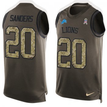 Men's Detroit Lions #20 Barry Sanders Green Salute to Service Hot Pressing Player Name & Number Nike NFL Tank Top Jersey