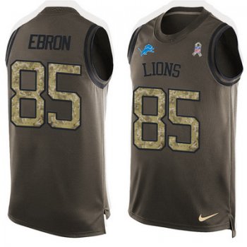 Men's Detroit Lions #85 Eric Ebron Green Salute to Service Hot Pressing Player Name & Number Nike NFL Tank Top Jersey