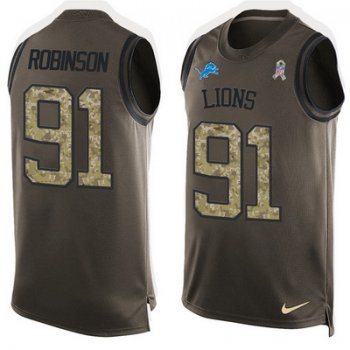 Men's Detroit Lions #91 A'Shawn Robinson Green Salute to Service Hot Pressing Player Name & Number Nike NFL Tank Top Jersey