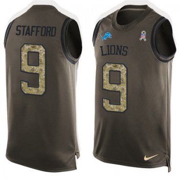 Men's Detroit Lions #9 Matthew Stafford Green Salute to Service Hot Pressing Player Name & Number Nike NFL Tank Top Jersey