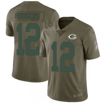 Nike Green Bay Packers #12 Aaron Rodgers Olive Men's Stitched NFL Limited 2017 Salute To Service Jersey