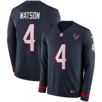 Men Nike Houston Texans 4 Deshaun Watson blue Therma Long Sleeve Jersey