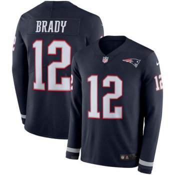 Men Nike New England Patriots 12 Tom Brady blue Therma Long Sleeve Jersey