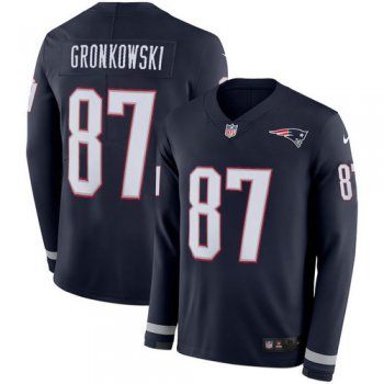 Men Nike New England Patriots 87 Rob Gronkowski blue Therma Long Sleeve Jersey