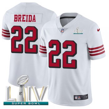 Nike 49ers #22 Matt Breida White Super Bowl LIV 2020 Rush Youth Stitched NFL Vapor Untouchable Limited Jersey