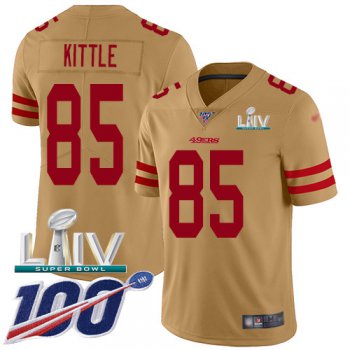 Nike 49ers #85 George Kittle Gold Super Bowl LIV 2020 Youth Stitched NFL Limited Inverted Legend 100th Season Jersey
