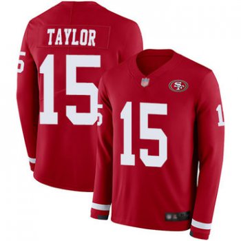 49ers #15 Trent Taylor Red Team Color Men's Stitched Football Limited Therma Long Sleeve Jersey